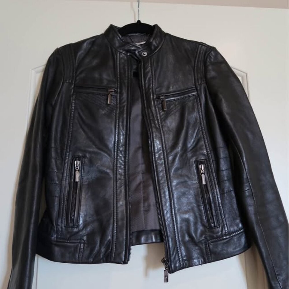 Bernardo Genuine Leather Black Moto Jacket, size PXS